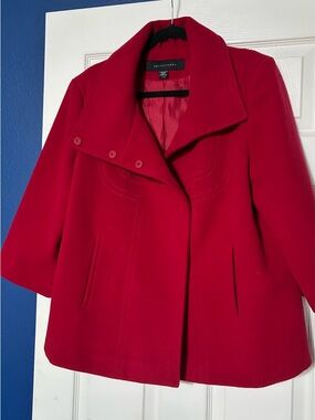 Apostrophe Red Pea Coat with Wide Collar